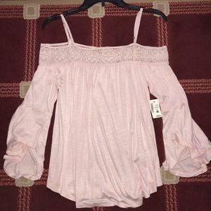 Light pink off the shoulder blouse